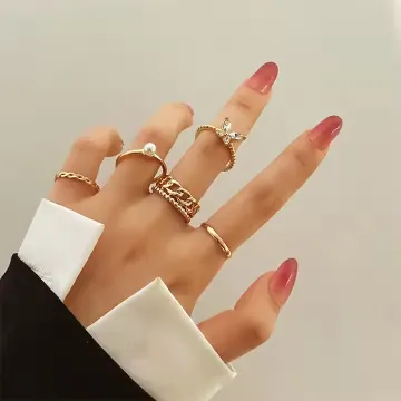 Pearl Butterfly Golden Finger Fing Set (5 pcs)